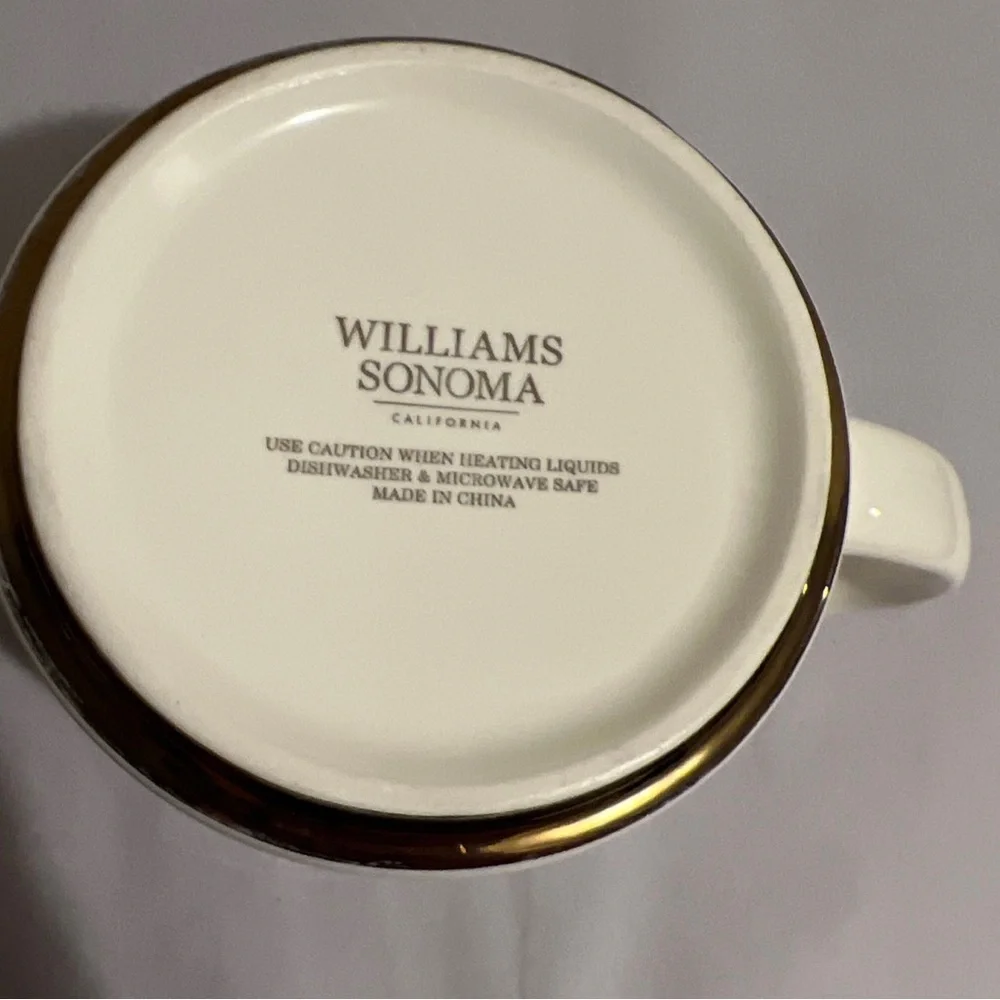 WILLIAMS SONOMA CA Initial Mug Letter G Monogram Coffee Tea Cup White Gold 16 Oz